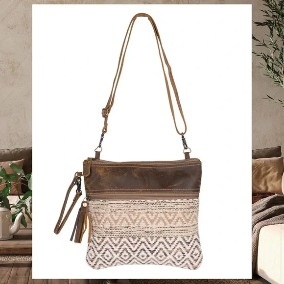 Myra Bag Aztec Purse - Canvas Bag with Real Leather Detailing, Boho Handbag - Picture 6 of 9